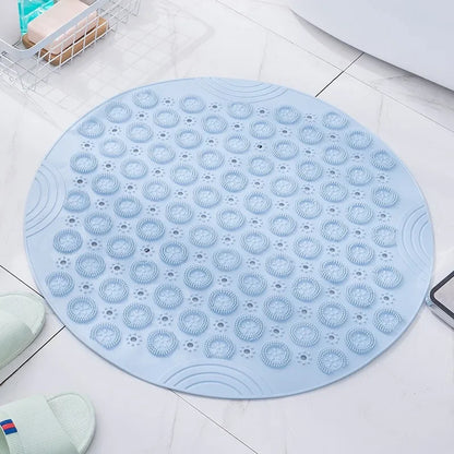 Anti-Slip Round PVC Bath Mat: Soft Shower Mat with Drain Hole and Foot Massage Pad for Bathtub