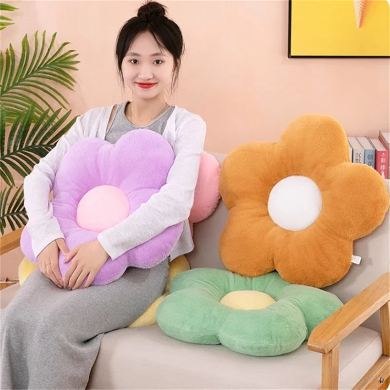 Kawaii Colorful Flower Plush Pillow Cushion – Soft Sunflower Plant Mat for Sofa, Bed, and Sleeping Decor Gifts