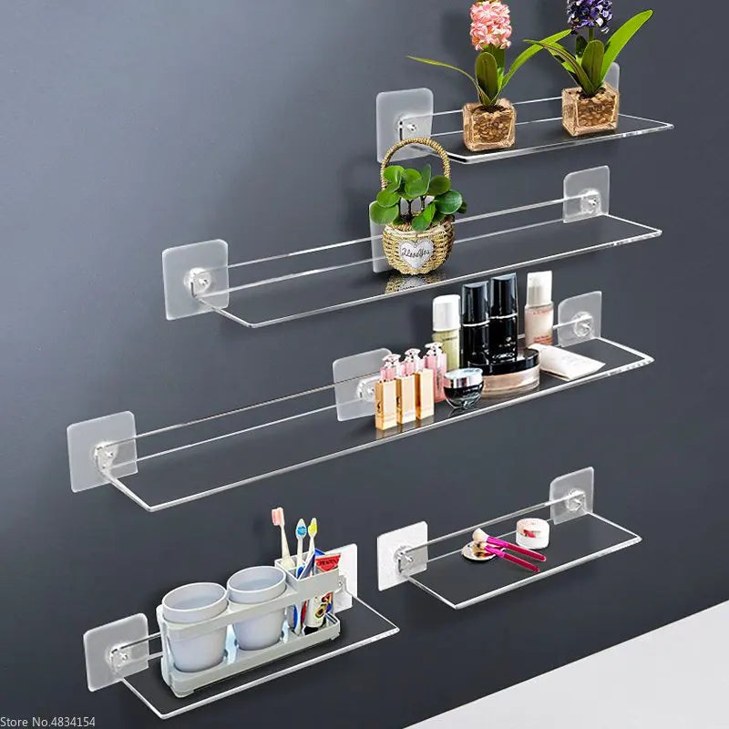 Clear Acrylic Storage Rack | Wall-Mounted Floating Display Shelf | Thick Transparent Organizer for Bathroom and Kitchen | 20-50cm