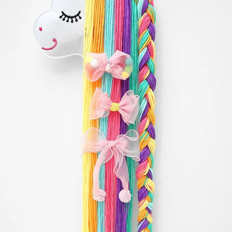 Bohemian Unicorn Hair Clips Storage Organizer - Wall Hanging Hair Bow Strip Holder for Girls' Room Decor - Aesthetic Wall Art with Tassel Accent