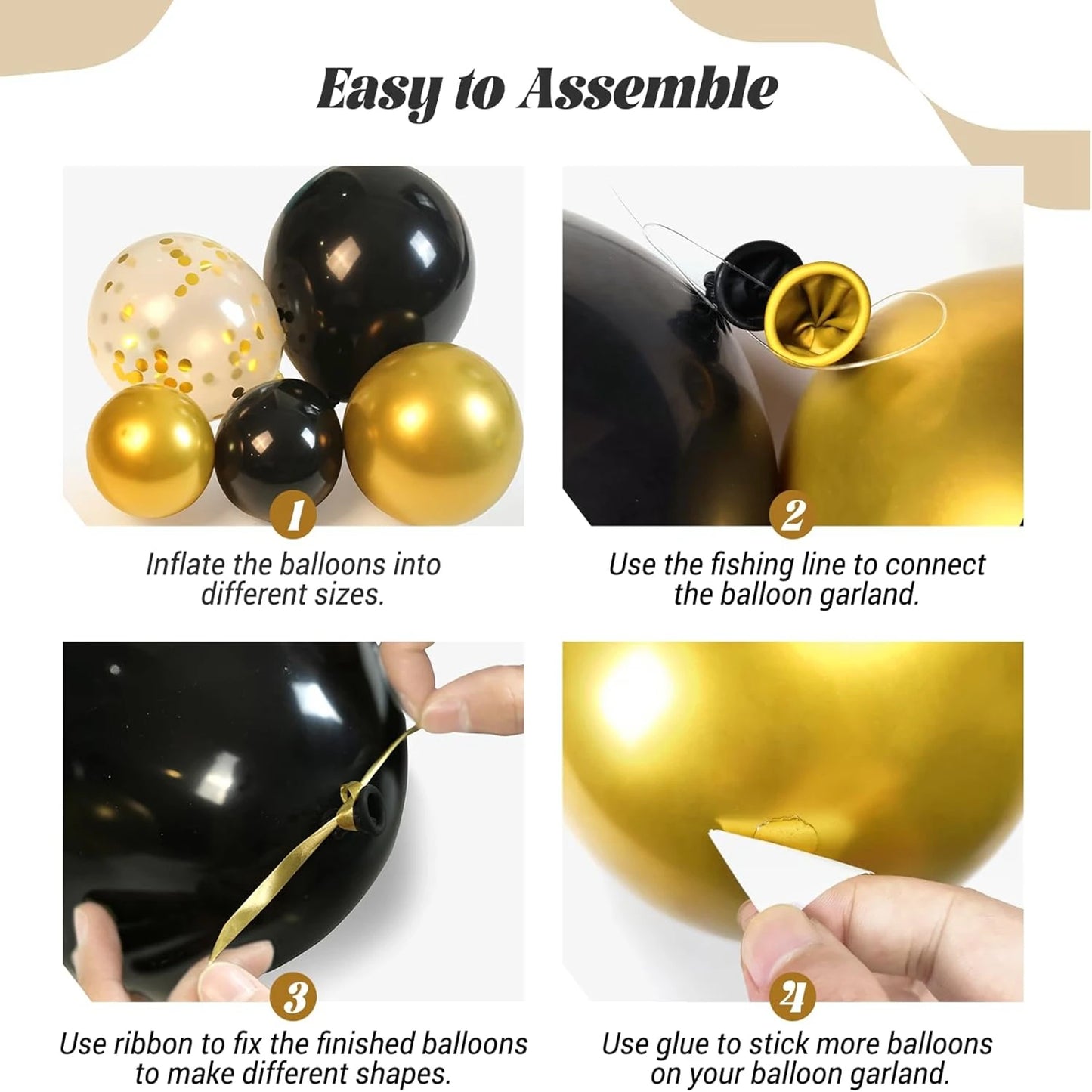 121Pcs Black and Gold Balloon Garland Arch Kit - Starburst Foil Balloons for New Year's, Wedding, and Birthday Party Decorations