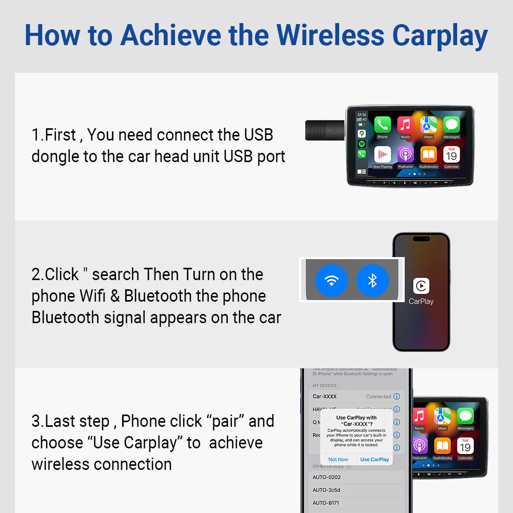 Mini Apple CarPlay Wireless Adapter | Car Play Dongle Bluetooth WiFi | Fast Connect Plug and Play | OEM Wired CarPlay Compatible