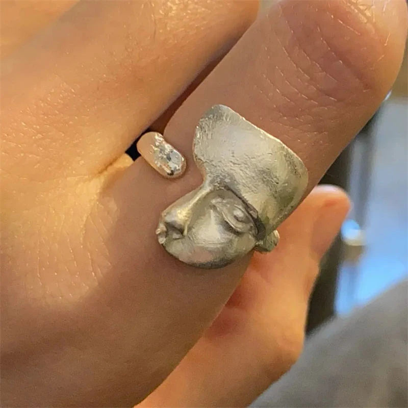 YIZIZAI Mystical Masked Faces Ring - Creative Goth Style Open Rings for Men & Women, Unique Jewelry Gift