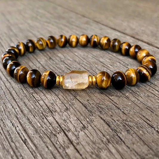 6mm Tiger Eye and Raw Citrine Nugget Bracelet | Empath Protection with Moonstone, Amethyst and Rose Quartz Gemstones