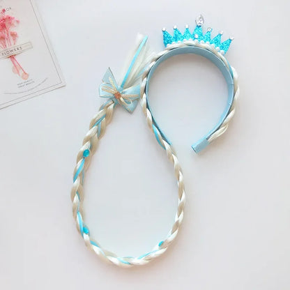 Girls Flower Weaving Braid Headband - Pink Blue Purple Kids Princess Dress Up Hair Accessories, Aurora Elsa Sofia Rapunzel Wig