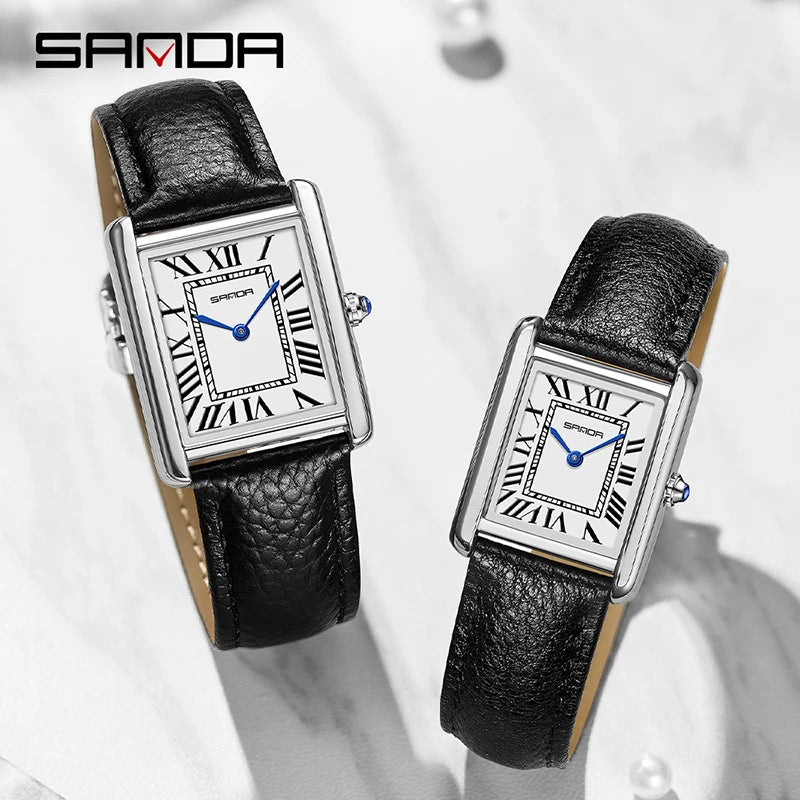 SANDA Couple Watch – Men’s Waterproof Quartz, Casual Fashion with Stainless Leather Strap, Square Dial, Ladies Lover Clock