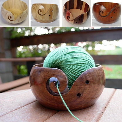 Eco-friendly Wooden Yarn Bowl: Handmade Crochet Organizer Storage Holder - Non-Slip DIY Solution for Knitting and Crochet Skeins