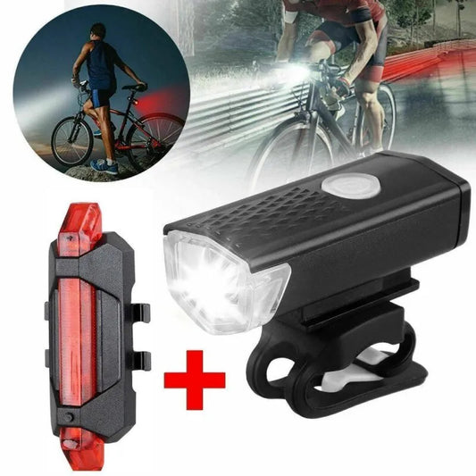 USB Rechargeable Bike Light Set | Front Light with Taillight, Easy Installation, 3 Modes Bicycle Accessories