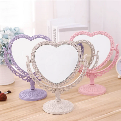 Heart Shape Desktop Makeup Mirror – Portable Double-Sided Handheld Cosmetic Compact for Women