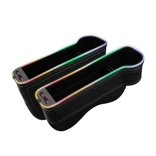 7-Color LED Car Seat Gap Filler Cup Holder: Crevice Storage Organizer Box with 2 USB Chargers - Essential Car Accessories