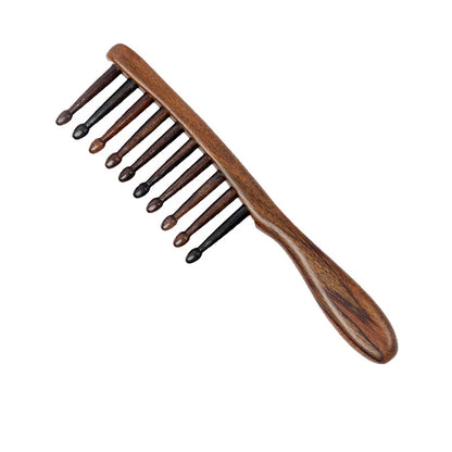 Natural Wooden Meridian Massage Comb - Anti-Static Wide Tooth Comb, No-Snags Design for Women and Girls with Straight or Curly Hair