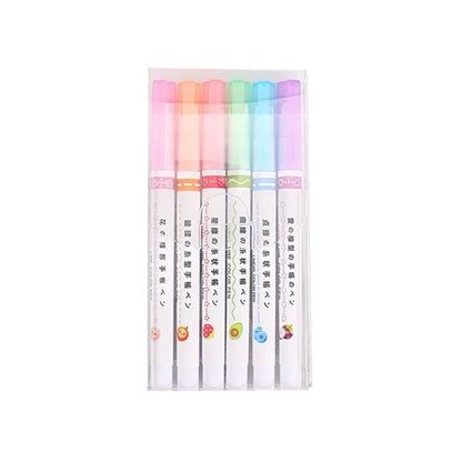 Kawaii Flowers Line Shaped Highlighter Pens - 6Pcs Roller Tip Curve Liner Marker for Writing, Journaling, Drawing Stationery