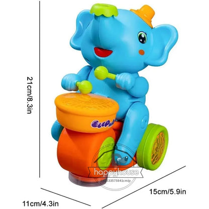 Musical Walking Elephant Drummer Toy with LED Lights - Sensory Learning Educational Toy for Kids