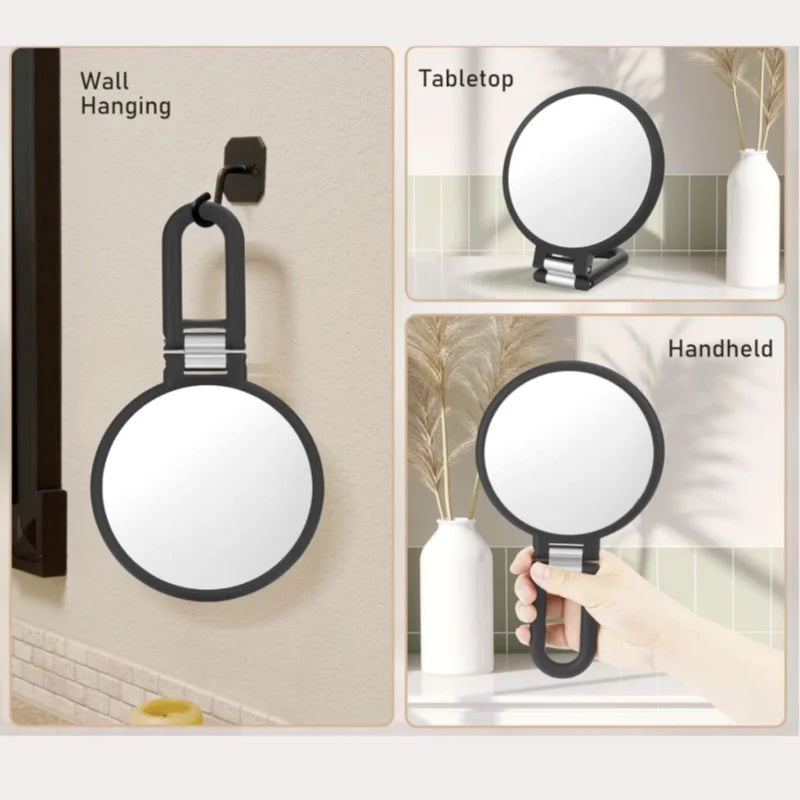 Double-Sided Magnifying Handheld Mirror - 1X/15X Magnification, Travel-Friendly with Folding Stand, Adjustable for Dressing Table