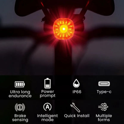 New Bicycle Smart Brake Tail Light: Auto Brake Sensing LED Warning Rear Lamp - Rechargeable & IPX6 Waterproof