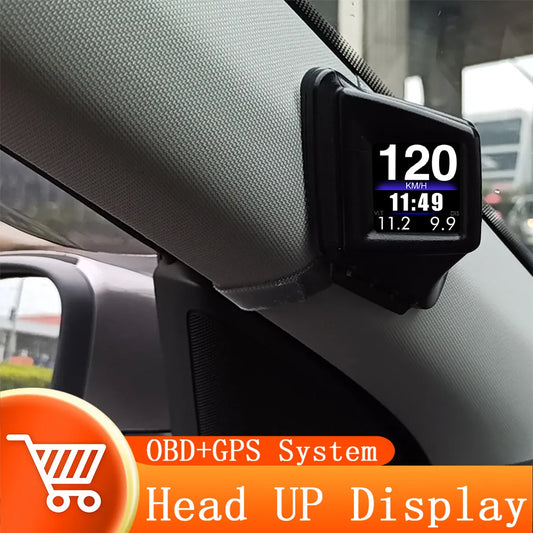 Enhanced Driving Experience with HUD OBD2+GPS On-board Computer: Head-up Display Car Tachometer with Turbo, Oil Pressure, Water Temp, and GPS Speedometer - Perfect for Gasoline Cars