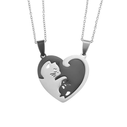 Hot Hug Love Pet Cat Couple Necklace – Stainless Steel Fashion Pendant for Men and Women, Best Friend BFF Jewelry Gift