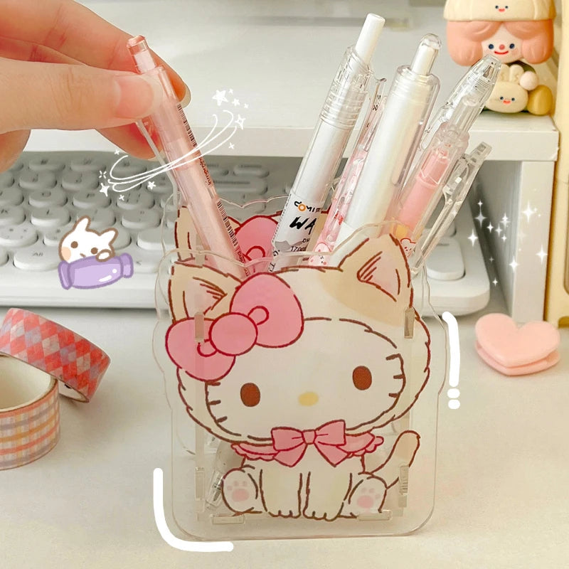 Cute Acrylic Sanrio Pen Holder | Transparent Multifunctional Children's Desktop Organizer | Large Capacity Stationery Storage Box