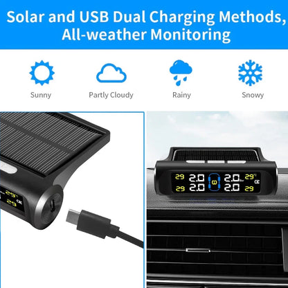 Intelligent TPMS Solar Tire Pressure Monitoring System – Parking Sensors for Cars with Temperature and Air Pressure Gauge