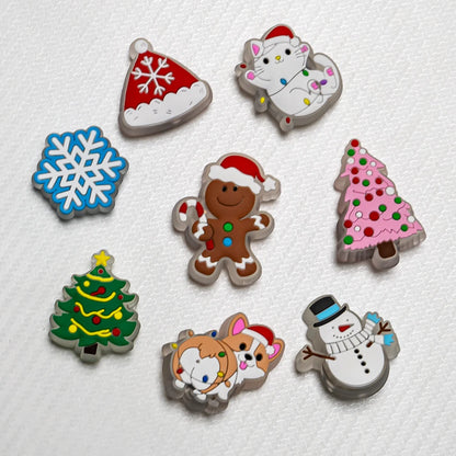 LED Christmas Shoe Charms - Luminous Decorations Featuring Santa Claus, Snowman, Gingerbread Man, Dog, and Cat for Clogs