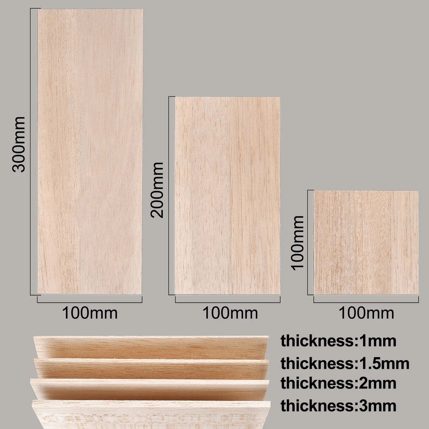 5 Pcs Balsa Wood Sheets Ply - 100/200/300mm Long, 100mm Wide - 1/1.5/2/3mm Thick - for Craft DIY Projects - Wood Craft Accessories