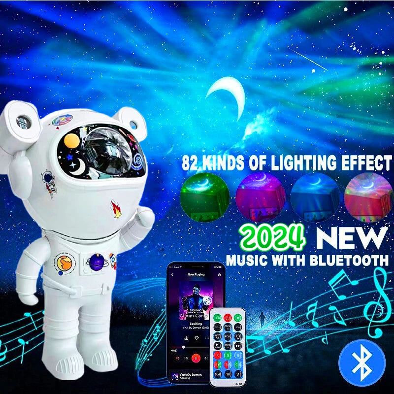 Bluetooth Astronaut Starlight Projector – LED Bedroom Night Light with Aurora Moon and Bluetooth Speaker