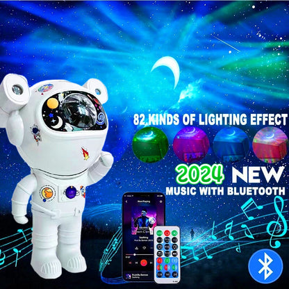 Bluetooth Astronaut Starlight Projector – LED Bedroom Night Light with Aurora Moon and Bluetooth Speaker