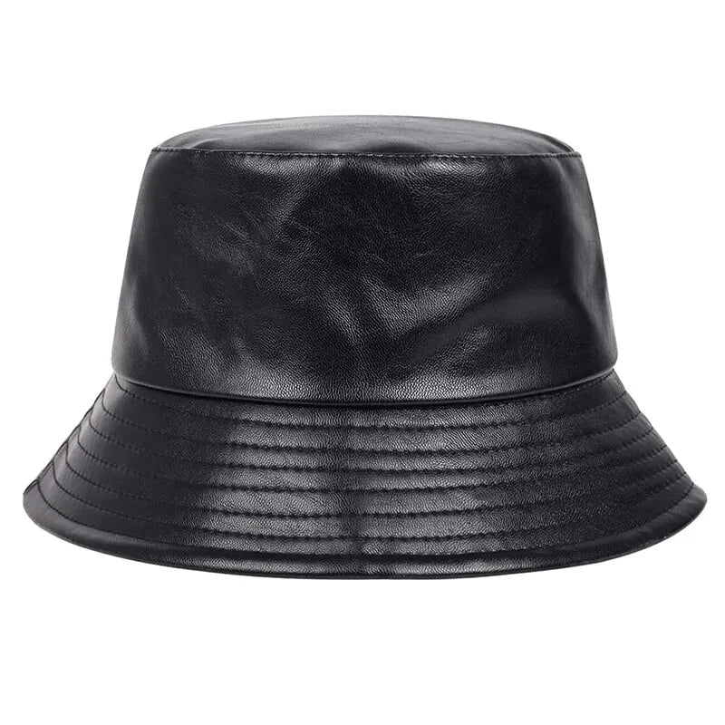 Unisex N86 Label PU Leather Bucket Hat - Personality Fisherman Cap with Sunscreen, Casual Outdoor Wear