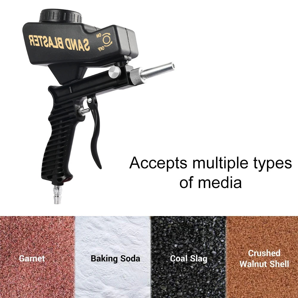 Adjustable Sandblasting Gun - Portable 90 Psi Sand Blaster Paint Spray Machine - Gravity Pneumatic Small Handheld Blasting Gun Set