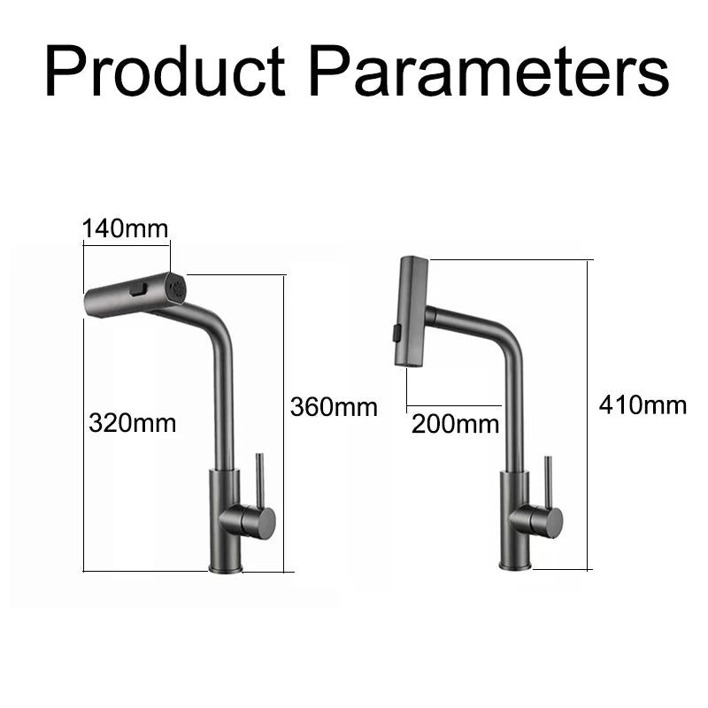 YCRAYS Black Kitchen Faucets - Gray Pull Out Rotation Waterfall Stream Sprayer Head Sink Mixer, Brushed Nickel Water Tap Accessory