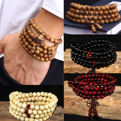 6mm Natural Sandalwood Buddhist Bracelet - Prayer Meditation Wood Beads for Men and Women