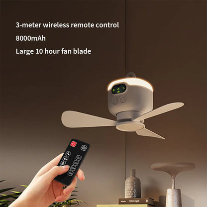 8000mAh USB Rechargeable Ceiling Fan with LED Light and Removable Blades – Versatile Night Lamp for Indoor and Outdoor Use