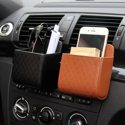 Car Phone Holder Mount: Air Vent Hanging Storage Box with PU Leather Mobile Phone Bag - Glasses Organizer for Convenient In-Car Accessory Support