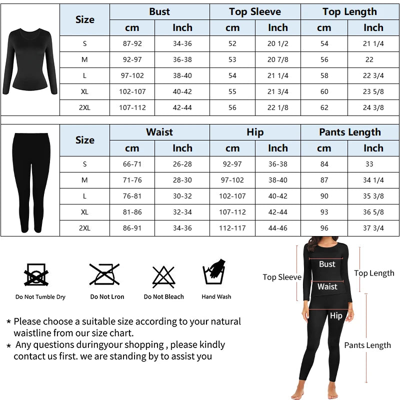 Women's Long John Thermal Underwear Set - 2 Piece Seamless Warm Pajamas with Top and Leggings for Autumn Winter