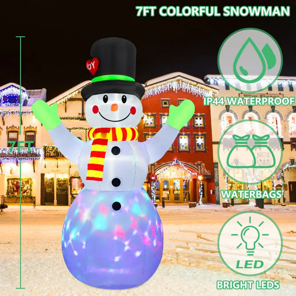 2.2M Christmas Snowman Inflatable with LED Lights - Rotating Green Glove Holiday Decor and Yard Stake Prop