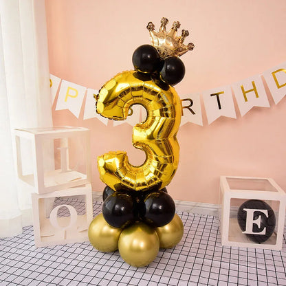 Chrome Gold and Black 32-Inch Number Foil Balloons – Happy Birthday Party Decorations for Boys and Girls ( Ages 1-9 )