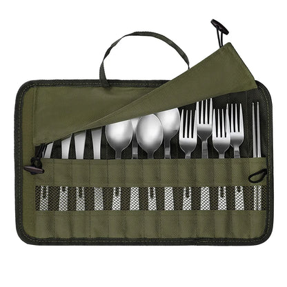 Portable Outdoor Camping Cutlery Storage Bag: Roll-Up Pouch Water-Resistant Case for Forks, Spoons, Chopsticks