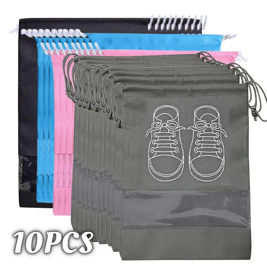 Travel Shoe Storage Organizer Bags: 10/5pcs Non-Woven Portable Closet Bag - Waterproof, Transparent Pockets for Clothing