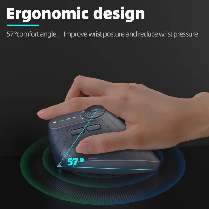 Multi-Device Vertical Ergonomic Mouse - Rechargeable 2.4G Bluetooth Wireless Mouse with Function Adjustment for PC and Tablet