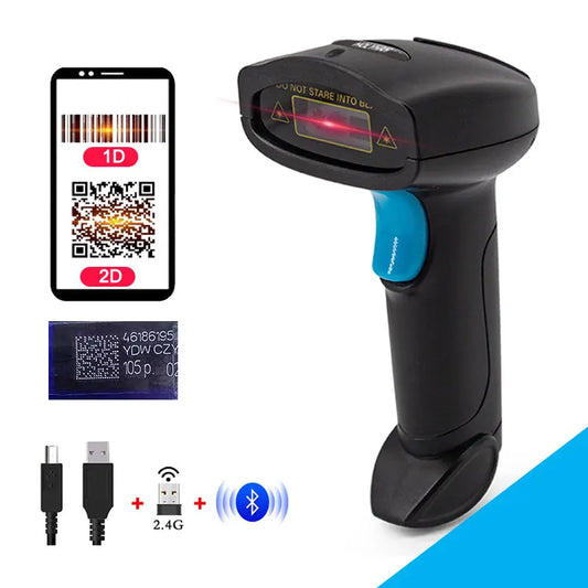 Portable U2 Wired 2D Barcode Scanner Reader - U2W Wireless Handheld Bluetooth QR Code Scanner - 1D Barcode Reader for PDF417