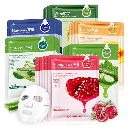 30pcs Fresh Fruits Facial Masks - Moisturizing, Firming, and Hydrating Korean Skin Care Face Masks