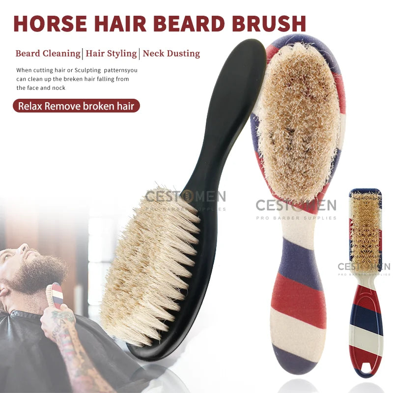 Professional Barber Shaving Beard Brush - Neck Dusting and Face Mustache Cleaning Tool - Horse Hair Bristles - Salon Styling Accessories