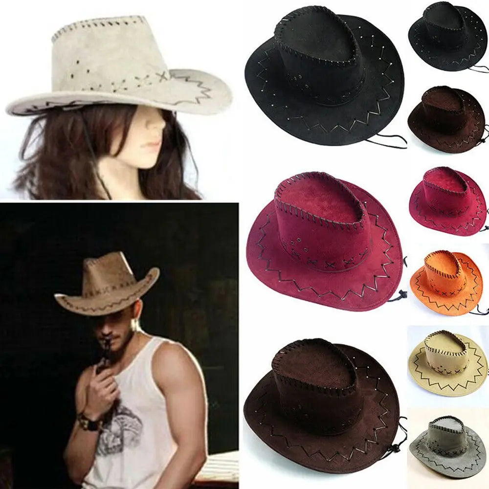 Unisex Suede Cowboy Hat - Fashionable Western Cap for Men and Women, Practical Wild West Fancy Dress Headwear