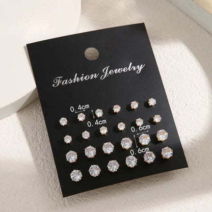 12 Pair White Shiny Wedding Stud Earrings Set | Crystal Jewelry Accessories for Women and Men | Oorbellen Earrings