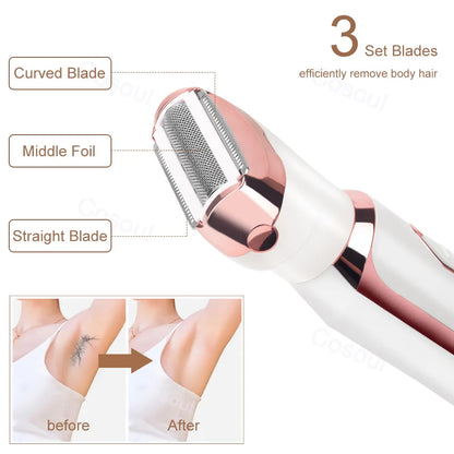 4 in 1 Electric Razor for Women - Lady Shaver, Body Hair Trimmer for Armpit, Bikini, Arm, Leg, Face, Mustache - Portable Painless Shaving