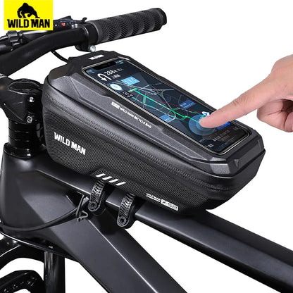 WILD MAN Mountain Bike Bag: Front Handlebar Rainproof Mobile Phone Case - Bicycle Top Tube Bag for Cycling Accessories