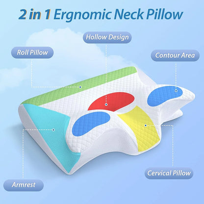 1pc Memory Foam Cervical Pillow - 2-in-1 Ergonomic Contour Orthopedic Neck Pillow for Pain Relief and Support