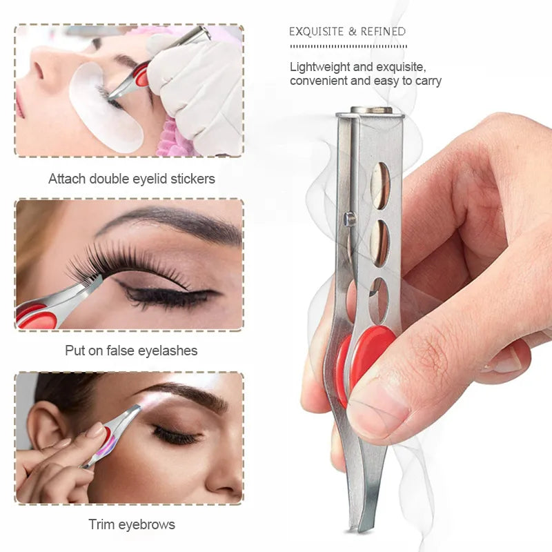 Brighten Your Beauty Routine with LED Eyebrow Tweezer - Stainless Steel Trimming Clip for Precise Eye Hair Removal and False Eyelash Pruning