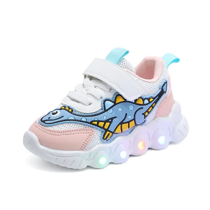 LED Tennis Shoes for Kids – Cartoon Boys and Girls, Breathable Mesh Casual Sneakers, Illuminated Light-Up Baby Trainers