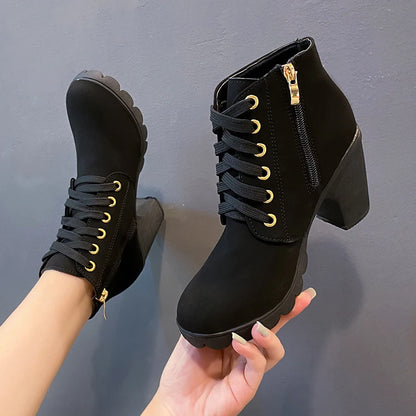 European Lace-up Women's High Heel Boots: Spring-Winter Collection | Premium Quality PU | Fast Delivery